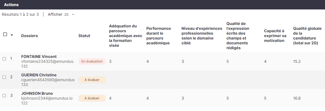 Capture d'écran de la liste des dossiers